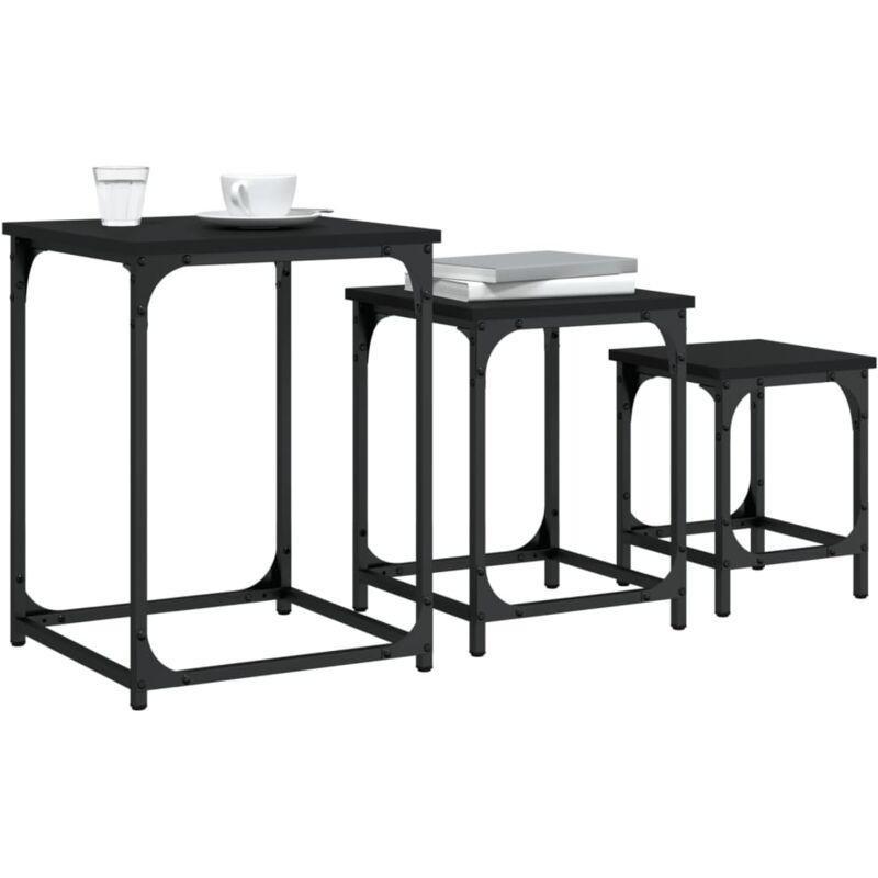 Üçlü Zigon Sehpa Siyah Metal Endüstriyel Ahşap 40x40x53 cm - 107236