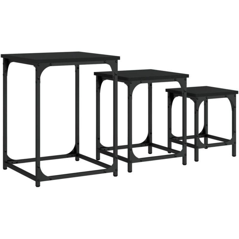 Üçlü Zigon Sehpa Siyah Metal Endüstriyel Ahşap 40x40x53 cm - 107236