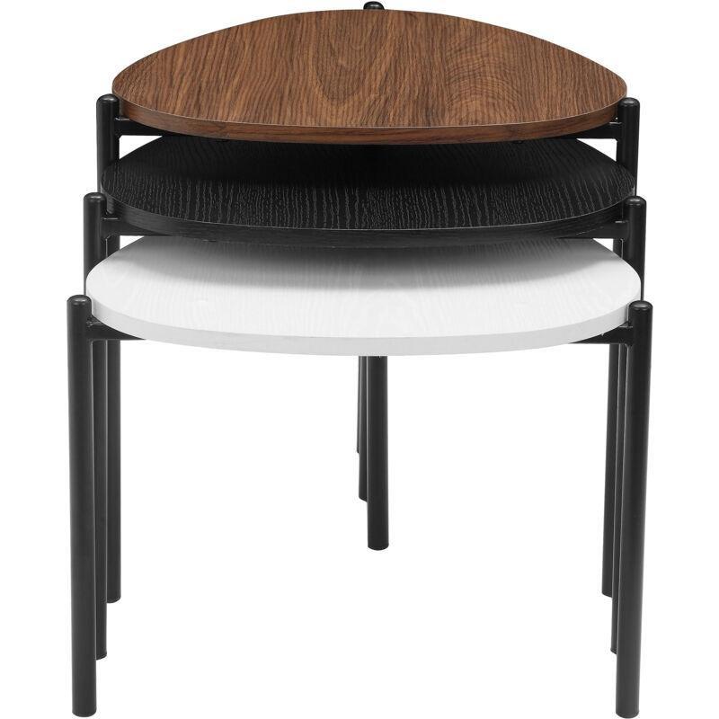 Üçlü Zigon Sehpa Yaprak Desenli Ahşap Beyaz Siyah 45 cm - 106835