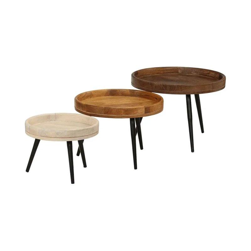 Üçlü Zigon Sehpa Yuvarlak Masif Mango Ağacı 50x35 cm - 106216