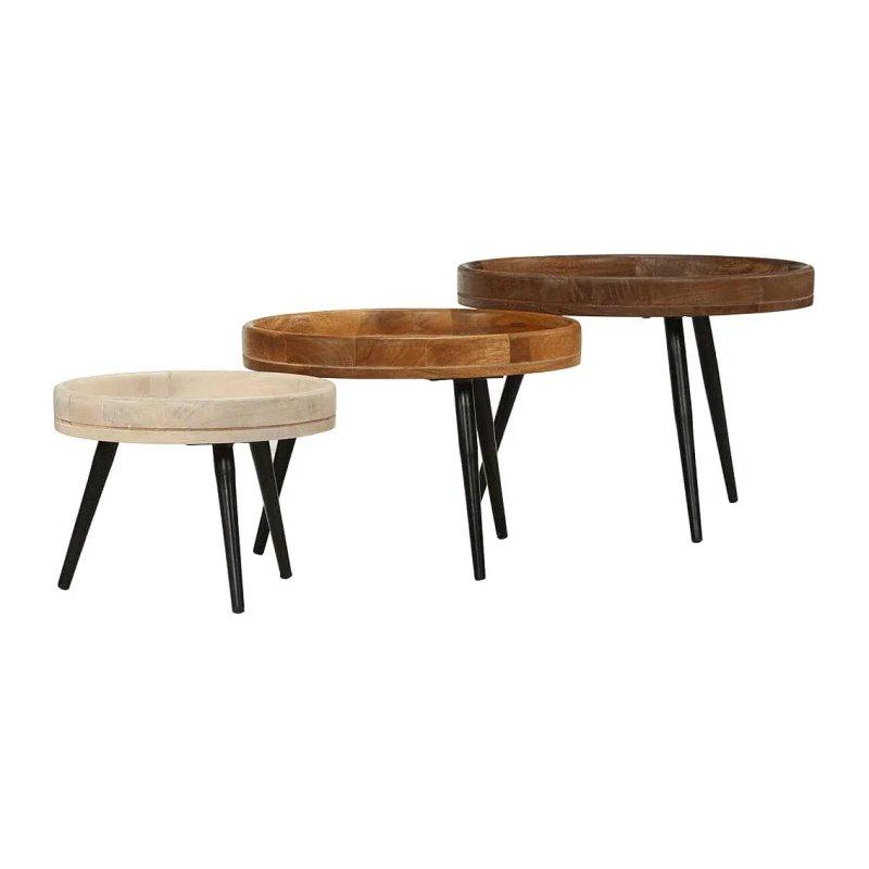 Üçlü Zigon Sehpa Yuvarlak Masif Mango Ağacı 50x35 cm - 106216