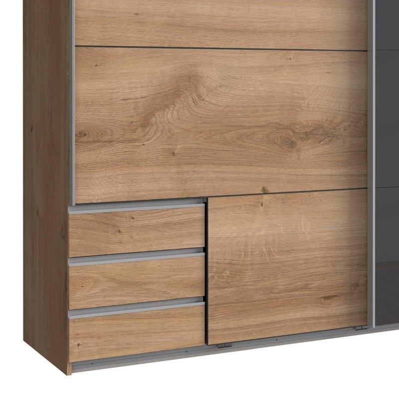 Valencia II Endüstriyel Ahşap 3 Kapılı Gardrop 270x210 cm Plankeneiche-Antrasit - 90769