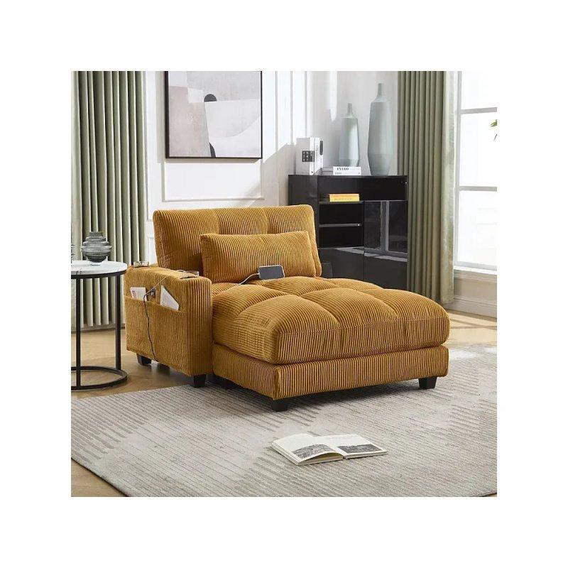 Velur Kumaş 2 Kişilik Dinlenme Koltuğu Hardal Sarı-140x81x112 cm - 110024