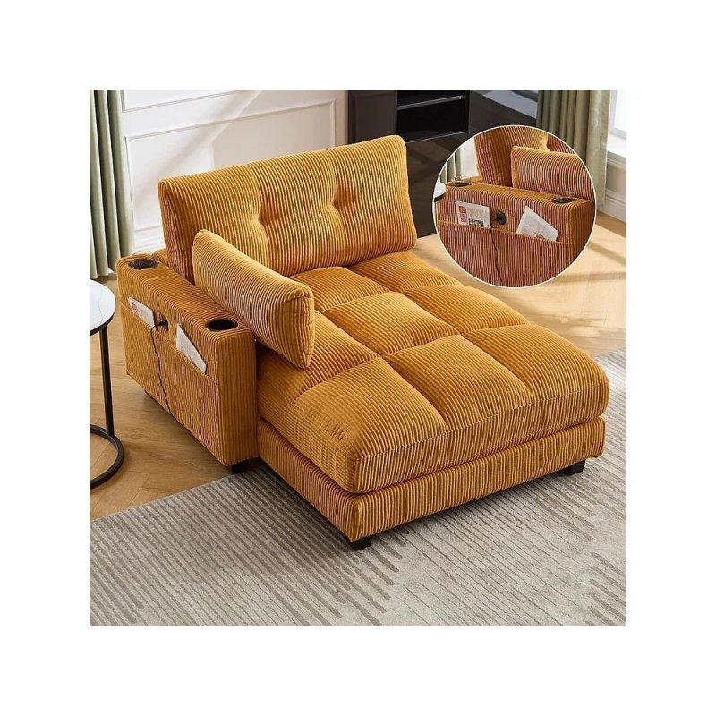 Velur Kumaş 2 Kişilik Dinlenme Koltuğu Hardal Sarı-140x81x112 cm - 110024