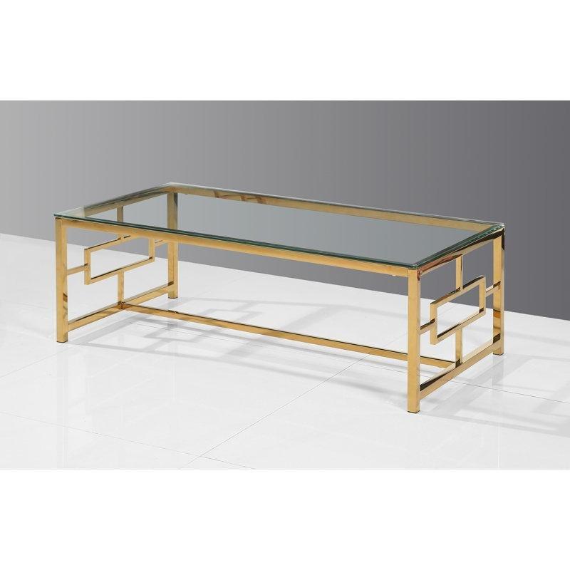 Venturi Cam Üstü Gold Ayaklı Dikdörtgen Orta Sehpa 120x61x41 cm - 105103