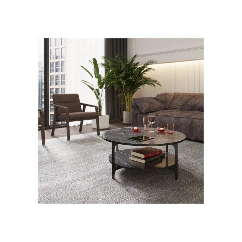 Versy Yuvarlak Orta Sehpa Siyah Mermer Görünümlü Metal Çerçeve 90 cm - 102279