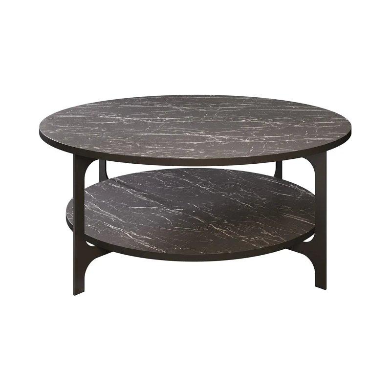 Versy Yuvarlak Orta Sehpa Siyah Mermer Görünümlü Metal Çerçeve 90 cm - 102279