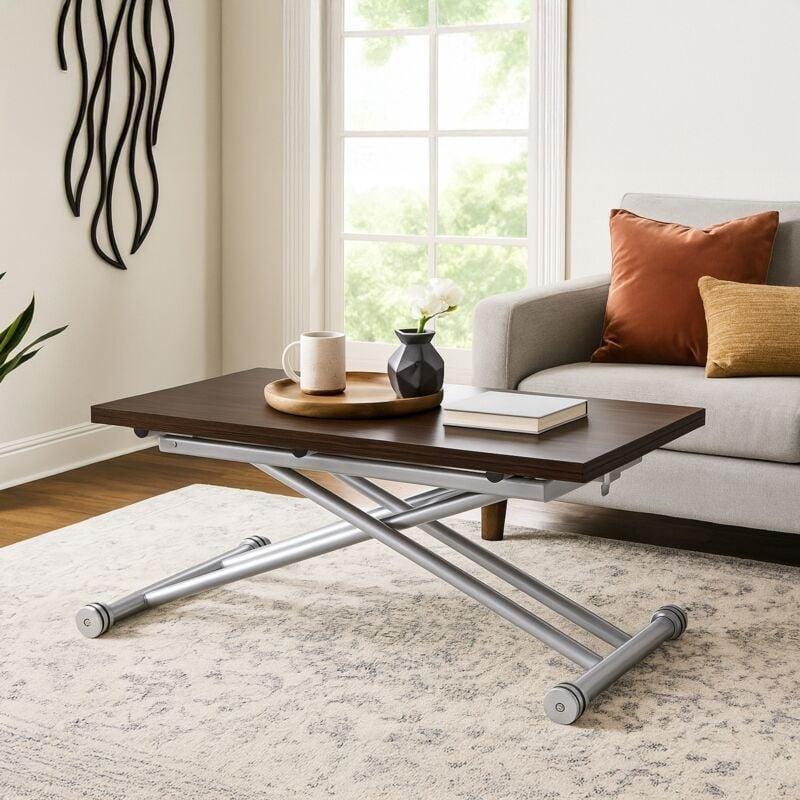 Wenge Renkli Endüstriyel Ahşap Yemek Masası Olan Sehpa 100x114 cm - 101757