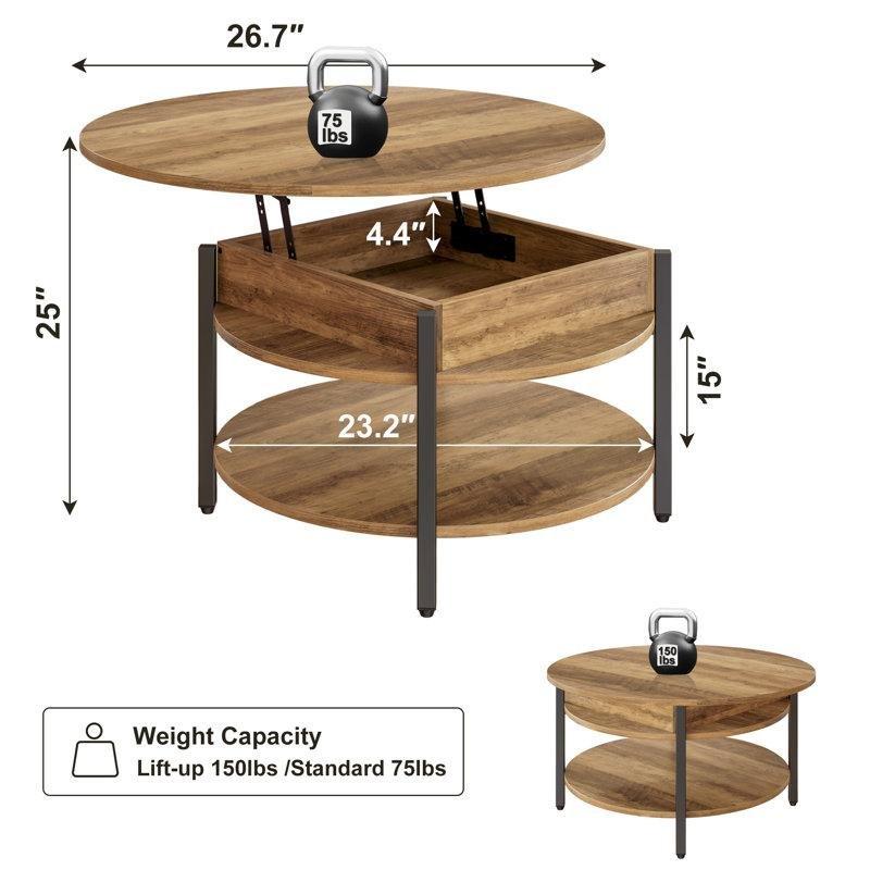 Wynny Yuvarlak Açılır Kapa Endüstriyel Ahşap Akıllı Sehpa 69 cm - 101427