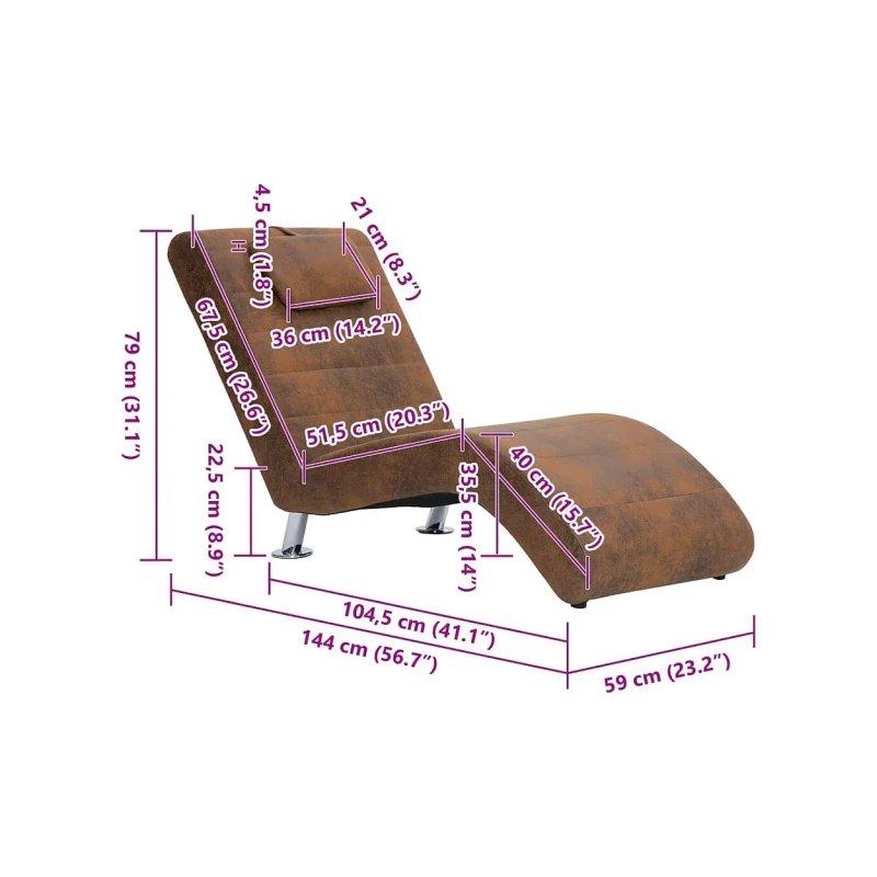 Yastıklı Dinlenme Koltuğu Kahverengi Suni Süet Deri Kaplama-144x59x79 cm - 109961