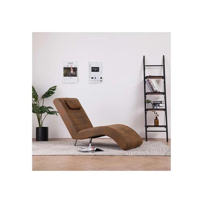 Yastıklı Dinlenme Koltuğu Kahverengi Suni Süet Deri Kaplama-144x59x79 cm - 109961