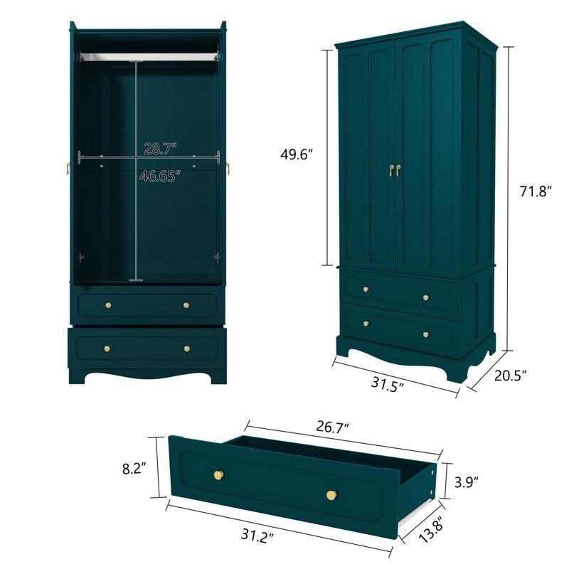 Yeşil Ahşap İki Kapılı Gardrop 183 cm - 91057