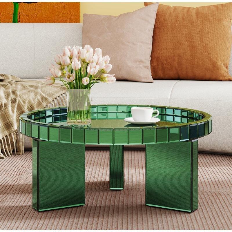 Yeşil Aynalı Cam Renkli Orta Sehpa 79x79 cm - 105487