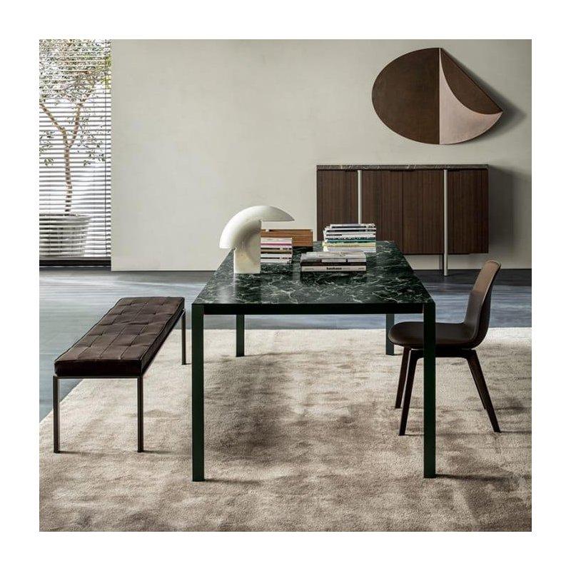 Yeşil Mermer Masa 180-280 cm Pirinç Detaylı - 91840