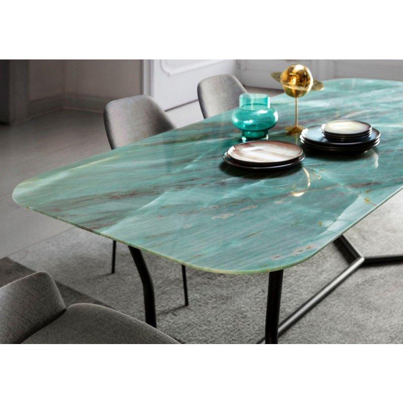 Yeşil Mermer Masa - Siyah Metal Ayaklı - 200x100 cm - 91690