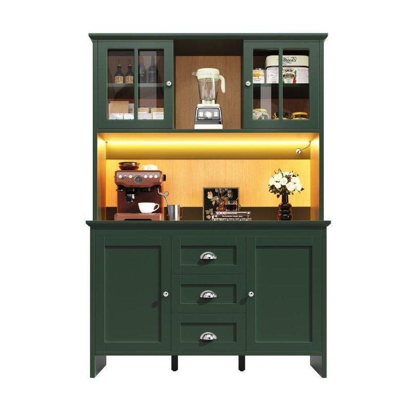 Yeşil Renkli MDF Kahve Köşesi 120x40x179 cm Camlı Kapılar ve LED Aydınlatmalı - 100064