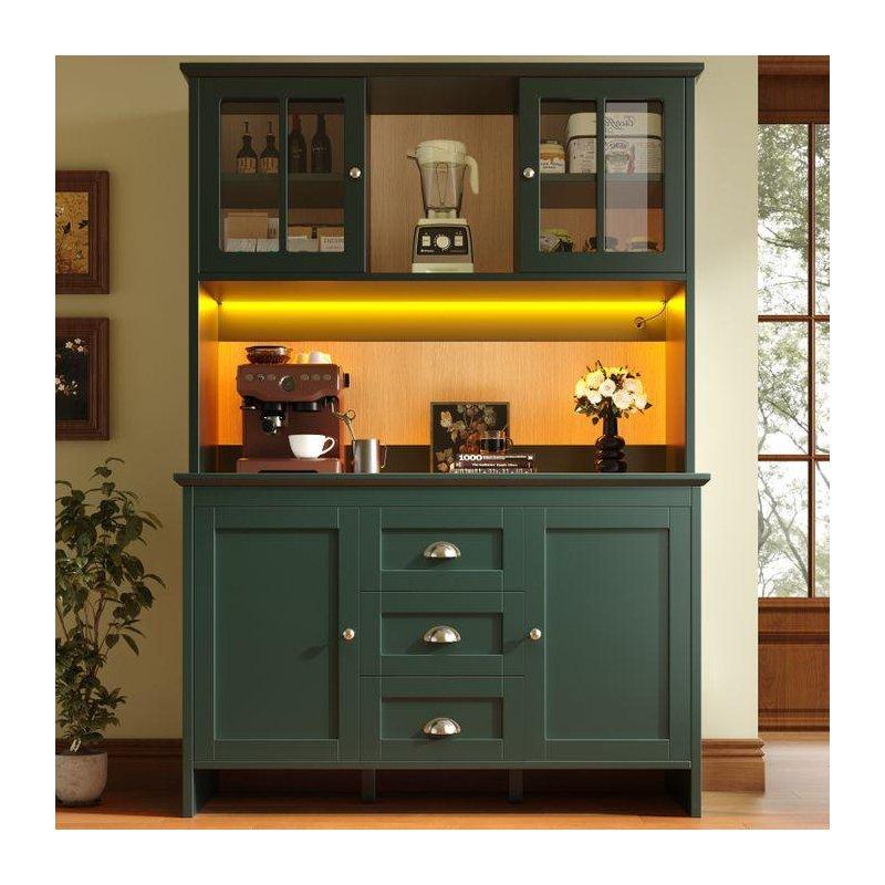 Yeşil Renkli MDF Kahve Köşesi 120x40x179 cm Camlı Kapılar ve LED Aydınlatmalı - 100064