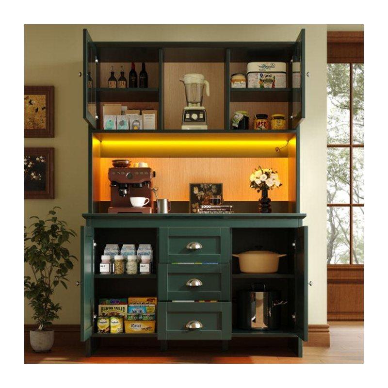 Yeşil Renkli MDF Kahve Köşesi 120x40x179 cm Camlı Kapılar ve LED Aydınlatmalı - 100064