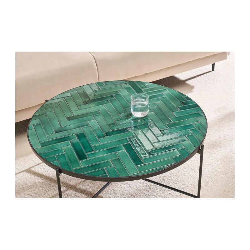 Yeşil Seramik Yuvarlak Orta Sehpa Metal Ayaklı 81 cm - 102072