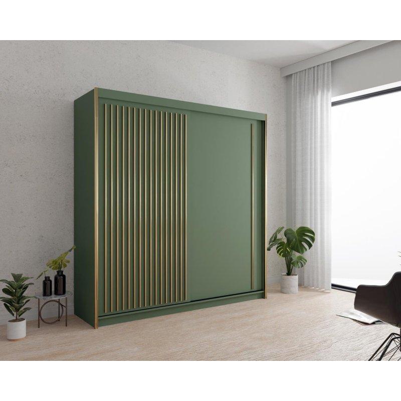 Yeşil Sürgülü Gardrop 203x62x216 cm Gold Detaylı - 90859