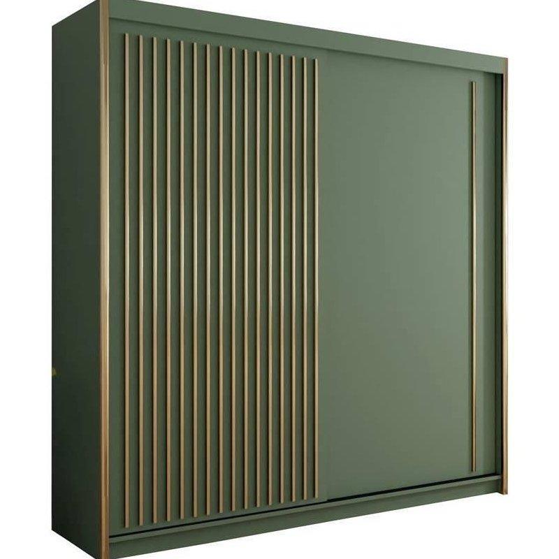 Yeşil Sürgülü Gardrop 203x62x216 cm Gold Detaylı - 90859