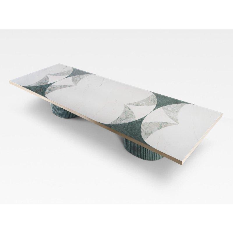 Yeşil ve Beyaz Mermer Masa 420x140 cm - 91747
