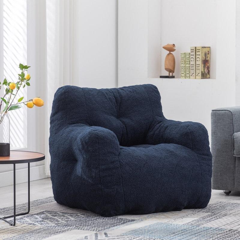 Yumuşak Peluş Kumaş Köpük Dolgulu Çocuk Puf Dinlenme Koltuğu, Koyu Mavi-71 x 101 x 101 cm - 109670