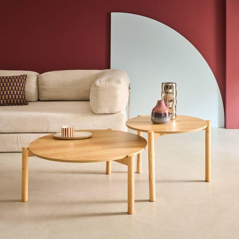 Yuvarlak Ahşap Zigon Sehpa 80 cm Ceviz Rengi MDF - 107548