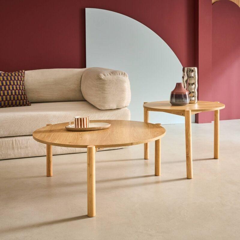 Yuvarlak Ahşap Zigon Sehpa 80 cm Ceviz Rengi MDF - 107548