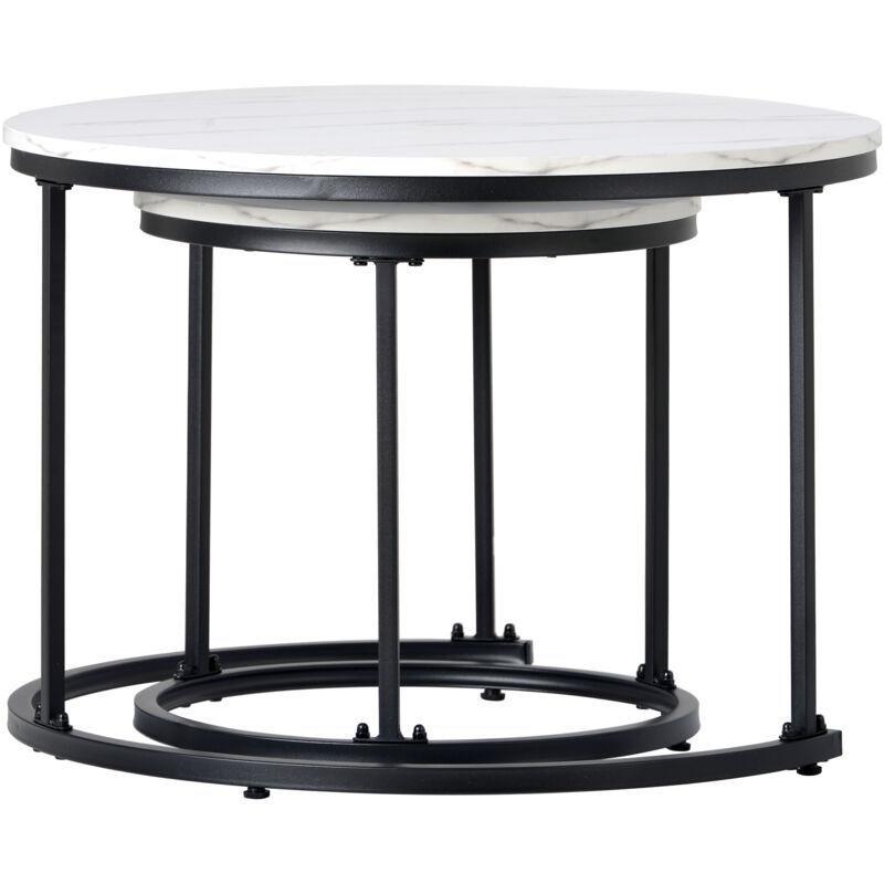 Yuvarlak Beyaz Mermer Desenli 71 cm Metal Ayaklı İkili Zigon Sehpa - 107420