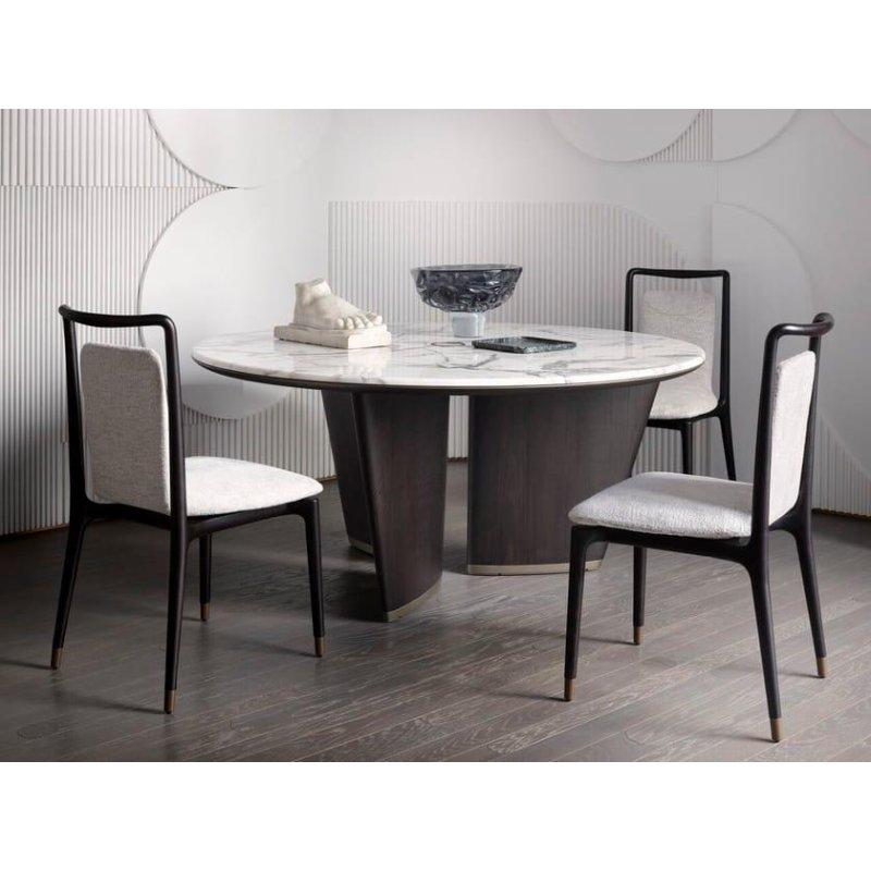 Yuvarlak Beyaz Mermer Masa 160-180-200 cm Siyah Ahşap Ayaklı - 91888