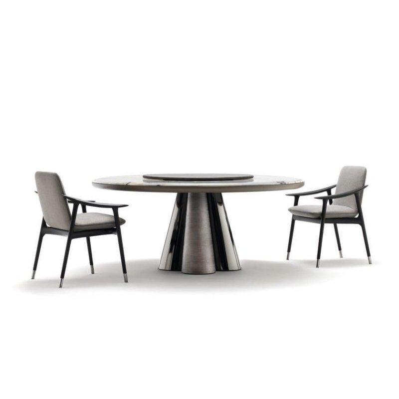 Yuvarlak Beyaz Mermer Masa 200 cm Gold Döner Tabla - 91705