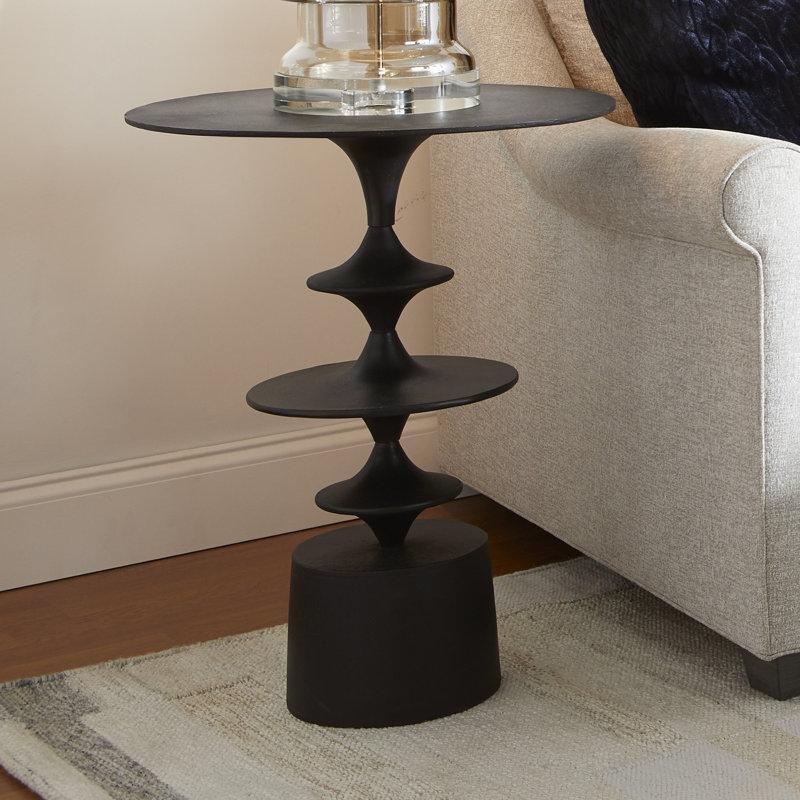 Yuvarlak Bronz Alüminyum Mantar Zigon Sehpa 66x51x51 cm - 108403