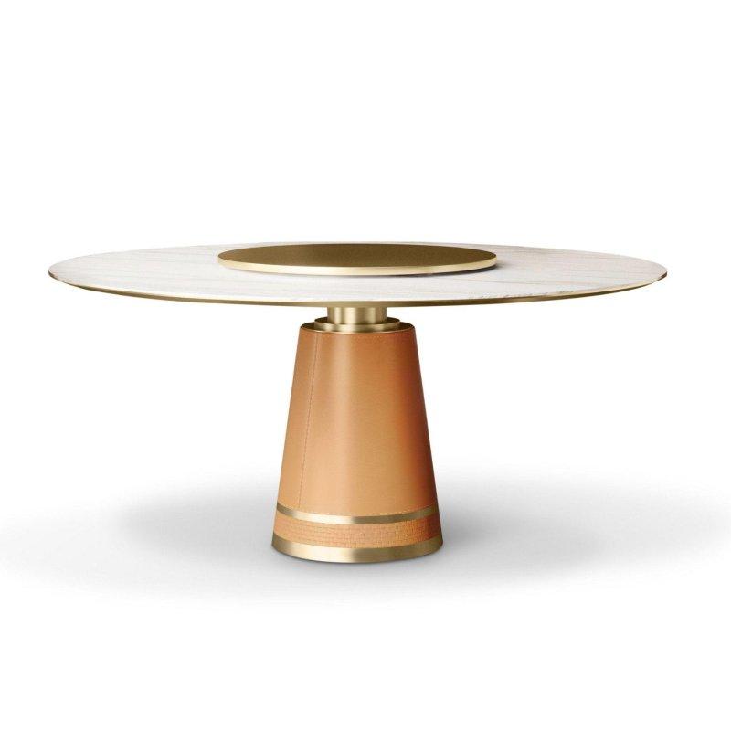 Yuvarlak Calacatta Mermer Masa 165 cm Döner Servis Tablalı - 92152