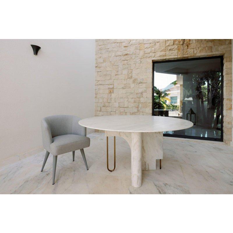 Yuvarlak Calacatta Mermer Masa 170 cm Gold Ayaklı - 92086