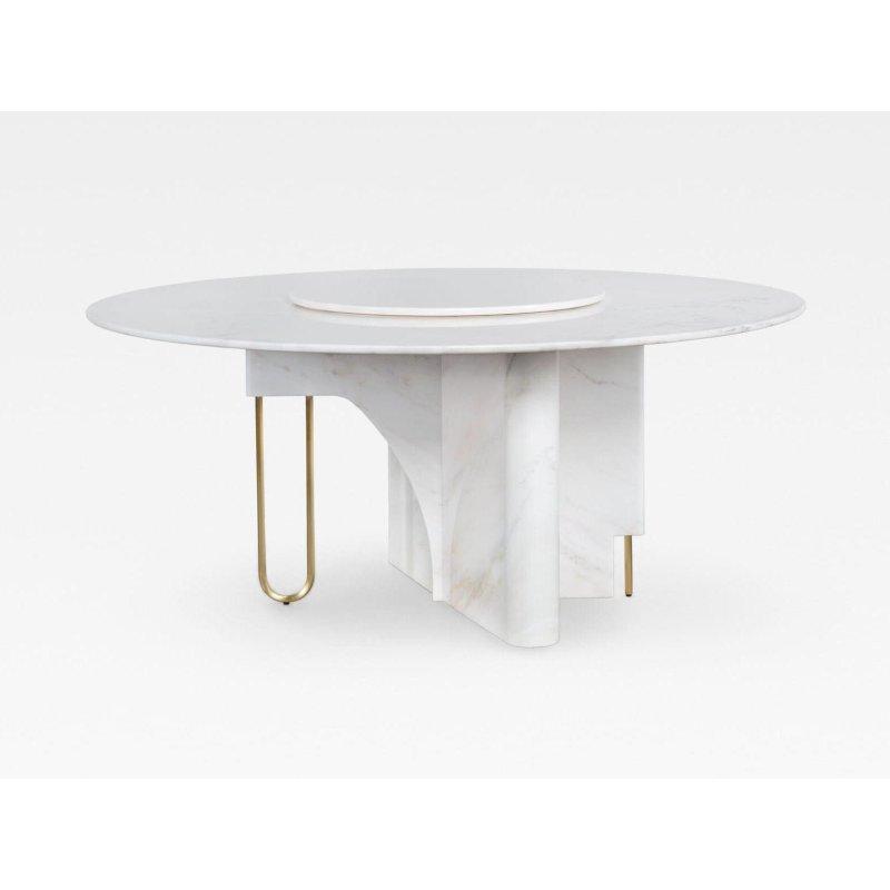 Yuvarlak Calacatta Mermer Masa 170 cm Gold Ayaklı - 92086