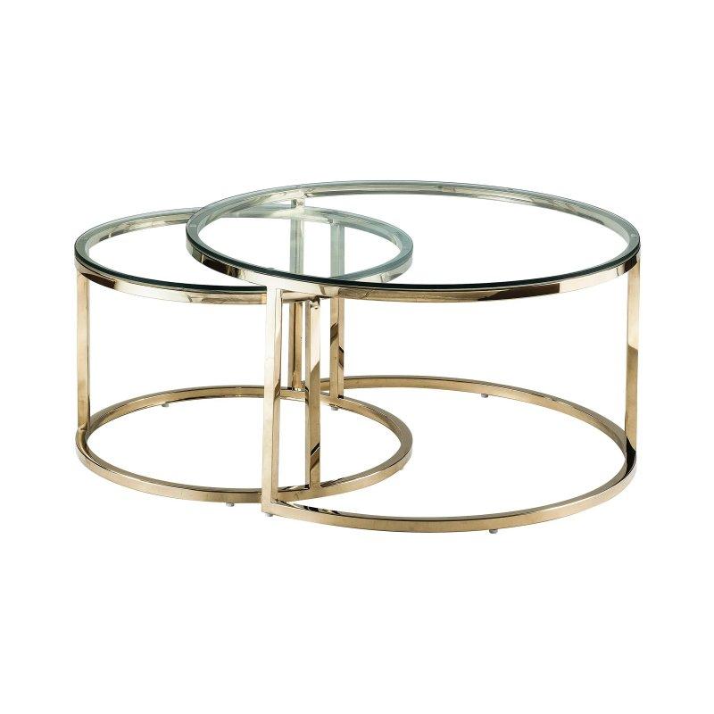 Yuvarlak Cam Gold Zigon Sehpa 60 cm - 106825