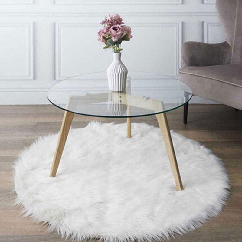 Yuvarlak Cam Orta Sehpa Ahşap Ayaklı 80 cm - 102991