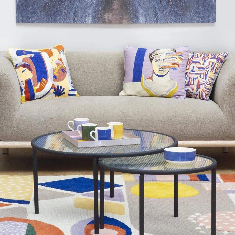 Yuvarlak Cam Orta Sehpa Siyah Metal Ayaklı 60 cm - 103734