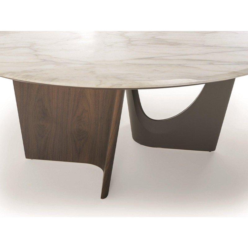 Yuvarlak Ceviz Ahşap Ayaklı Mermer Yemek Masası 180 cm - 91588