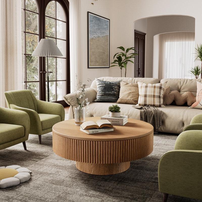 Yuvarlak Doğal Meşe Bohem Orta Sehpa 89 cm - 105268