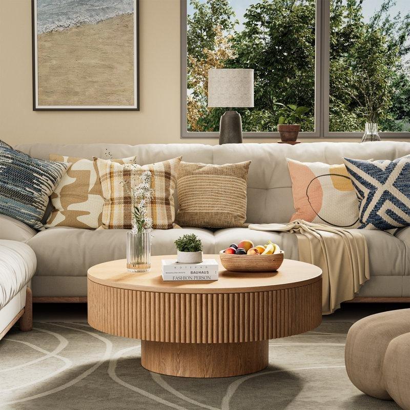 Yuvarlak Doğal Meşe Bohem Orta Sehpa 89 cm - 105268