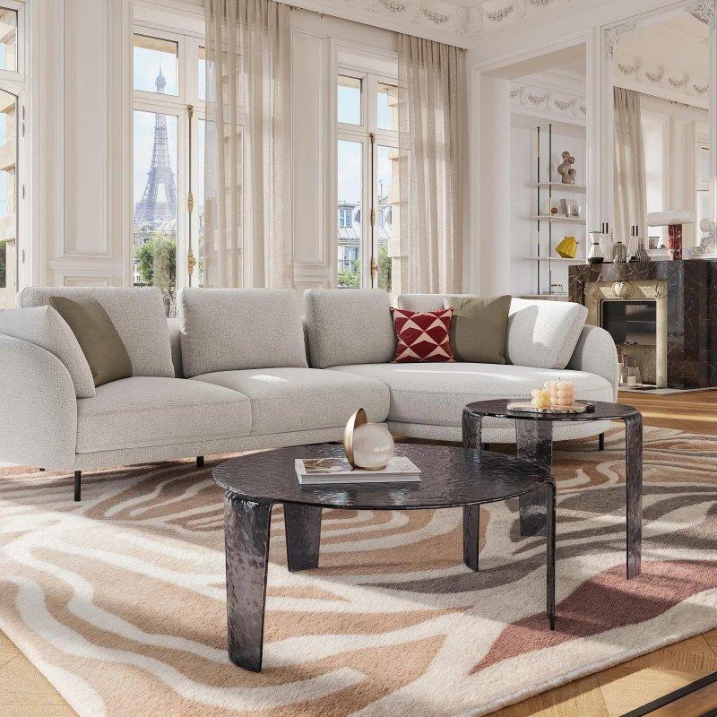 Yuvarlak Füme Cam Orta Sehpa 2%27li Set 45 cm - 103700