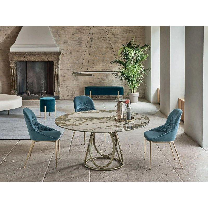 Yuvarlak Gold Ayaklı SuperMarble Mermer Masa 130-150 cm - 91780