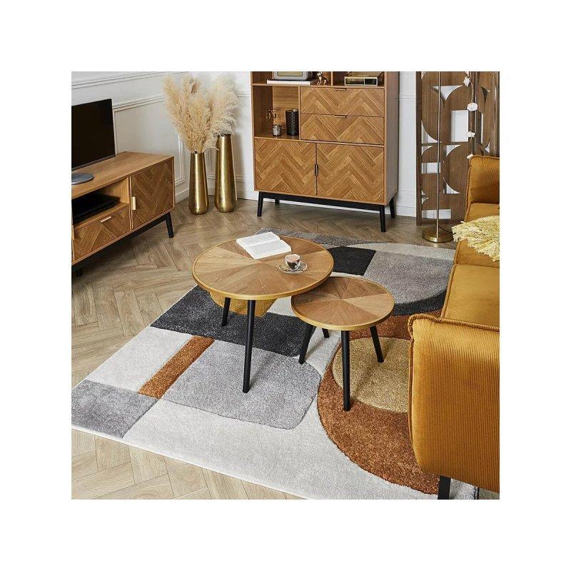 Yuvarlak Gold Çerçeveli Zigon Sehpa 60 cm Ahşap Görünümlü MDF - 106648