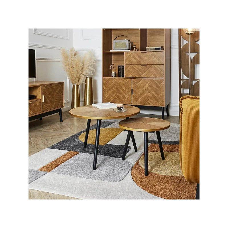 Yuvarlak Gold Çerçeveli Zigon Sehpa 60 cm Ahşap Görünümlü MDF - 106648