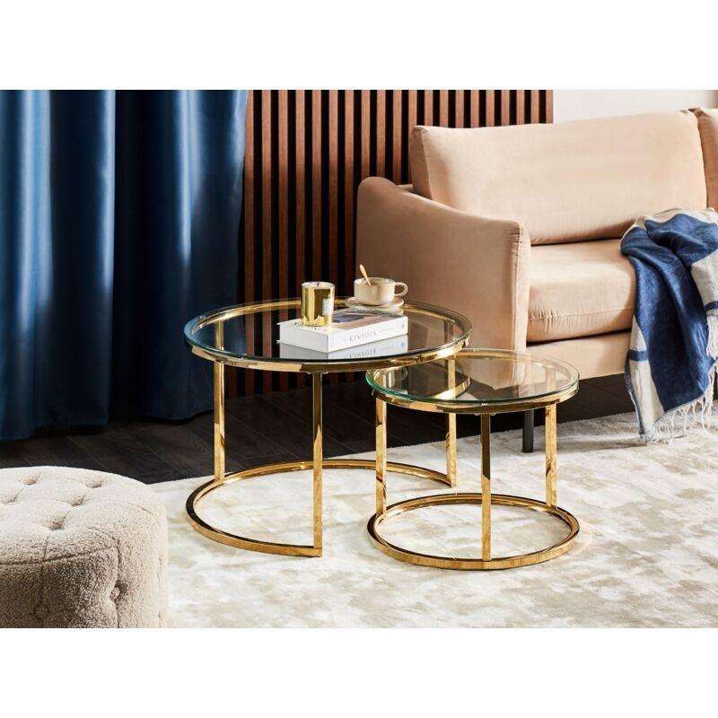Yuvarlak Gold Metal Ayaklı Şeffaf Cam Zigon Sehpa 70 cm - 107268