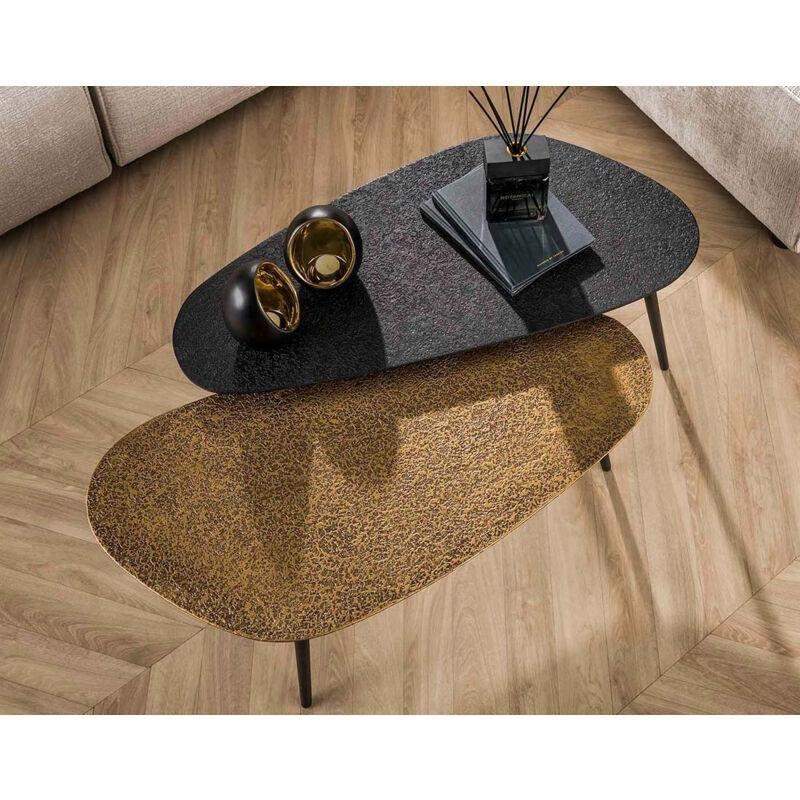 Yuvarlak Gold Siyah Zigon Sehpa 84 cm 2'li Set - 107845