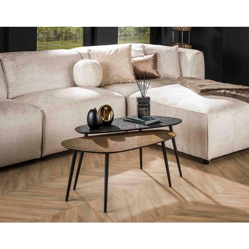 Yuvarlak Gold Siyah Zigon Sehpa 84 cm 2'li Set - 107845