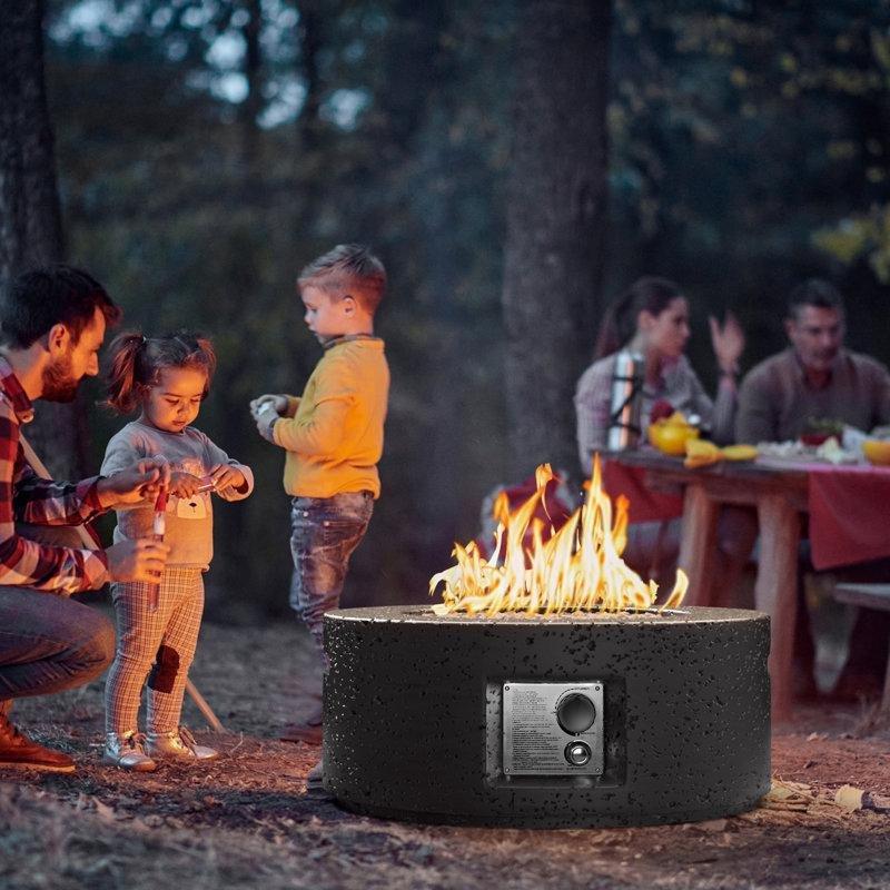 Yuvarlak Gri Beton Şömineli Orta Sehpa 71 cm - 105742